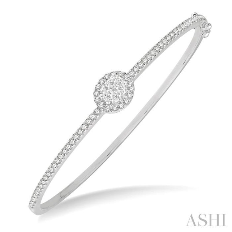 1 Ctw Oval Shape Round Cut Diamond Lovebright Stackable Bangle in 14K White Gold
