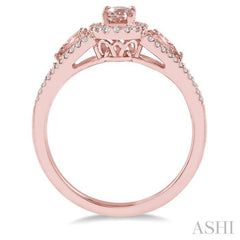 6x4 MM Oval Cut and 5x3 MM Pear Cut Morganite and 1/5 Ctw Round Diamond Semi-Precious Ring in 10K Rose Gold