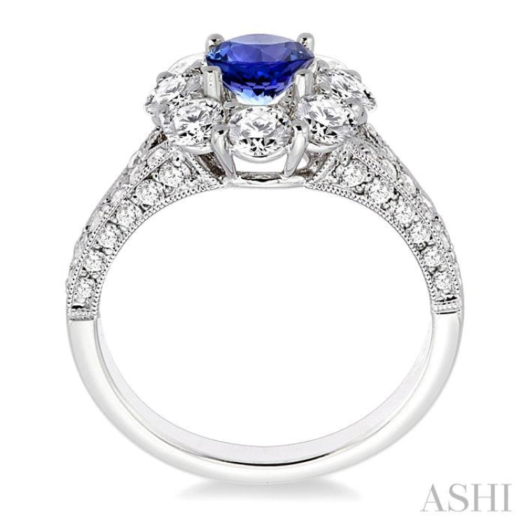 6 MM Round Cut Tanzanite and 1 1/2 Ctw Round Cut Diamond Precious Ring in 14K White Gold