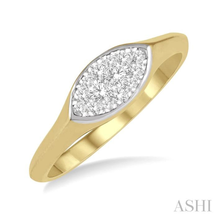 1/5 Ctw Marquise Shape Lovebright Round Cut Diamond Ring in 14K Yellow and White Gold