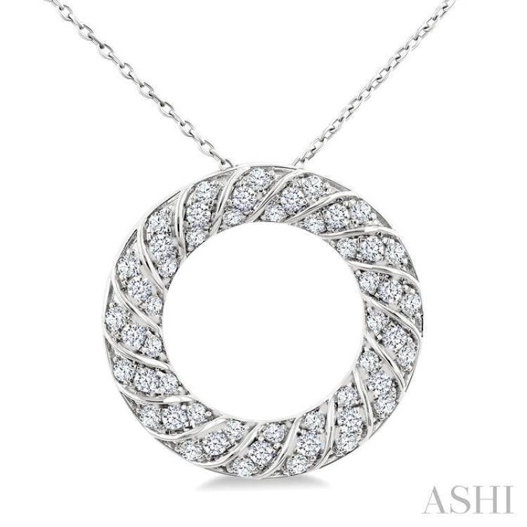 1/2 Ctw Ribbed Swirl Circle Round Cut Diamond Fashion Pendant With Chain in 14K White Gold