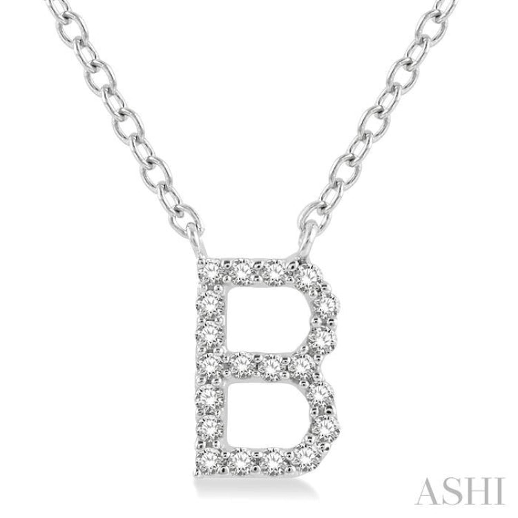 1/20 Ctw Initial 'B' Round Cut Diamond Pendant With Chain in 10K White Gold