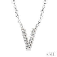 1/20 Ctw Initial 'V' Round Cut Diamond Pendant With Chain in 10K White Gold