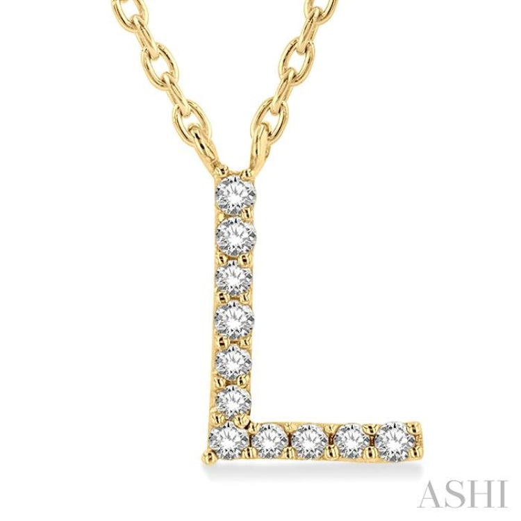 1/20 Ctw Initial 'L' Round Cut Diamond Pendant With Chain in 10K Yellow Gold