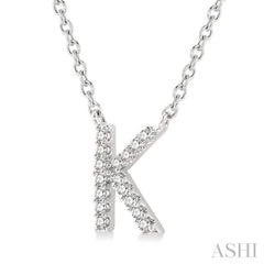 1/20 Ctw Initial 'K' Round Cut Diamond Pendant With Chain in 10K White Gold