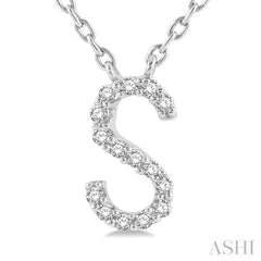 1/20 Ctw Initial 'S' Round Cut Diamond Pendant With Chain in 10K White Gold