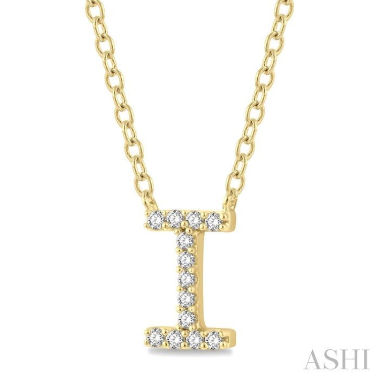 1/20 Ctw Initial 'I' Round Cut Diamond Pendant With Chain in 14K Yellow Gold