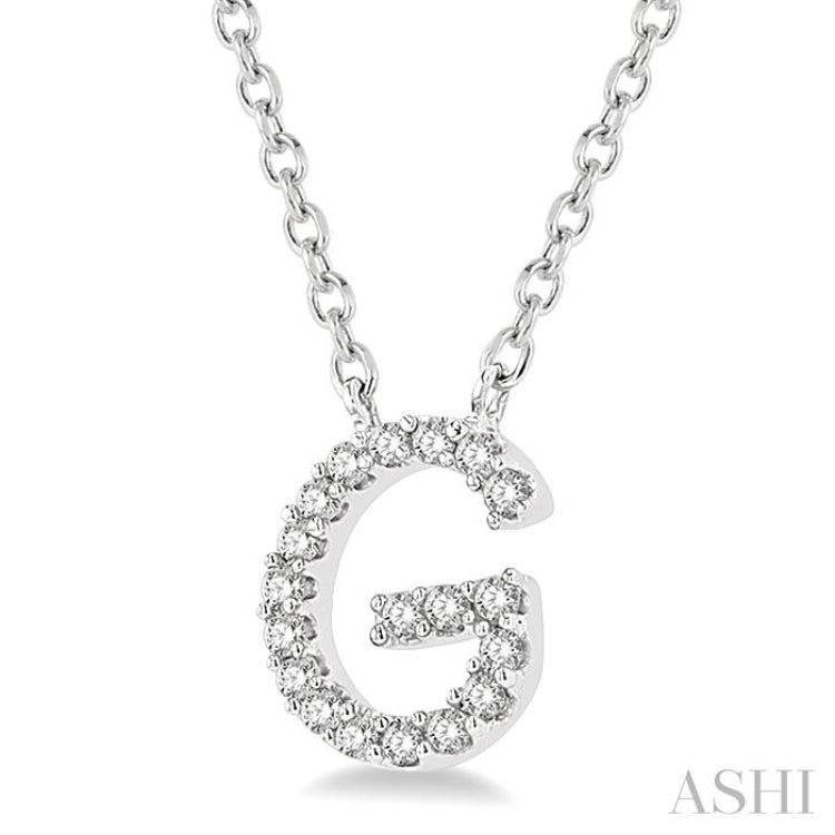 1/20 Ctw Initial 'G' Round Cut Diamond Pendant With Chain in 10K White Gold