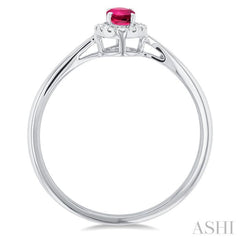 5x3 MM Oval Shape Pink Tourmaline and 1/20 Ctw Single Cut Diamond Halo Semi-Precious Ring in 10K White Gold