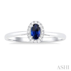 5x3 MM Oval Shape Sapphire and 1/20 Ctw Single Cut Diamond Halo Precious Ring in 10K White Gold