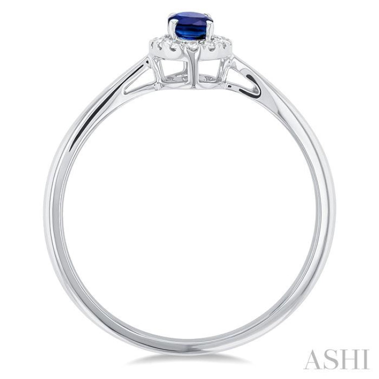 5x3 MM Oval Shape Sapphire and 1/20 Ctw Single Cut Diamond Halo Precious Ring in 10K White Gold