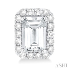 6x4 MM Octagonal Shape White Topaz and 1/4 Ctw Round Cut Diamond Halo Semi-Precious Stud Earrings in 14K White Gold