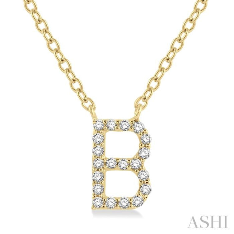 1/20 Ctw Initial 'B' Round Cut Diamond Pendant With Chain in 10K Yellow Gold