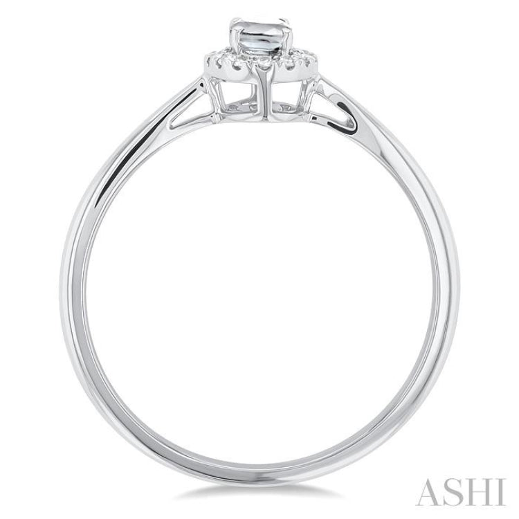 5x3 MM Oval Shape White Topaz and 1/20 Ctw Single Cut Diamond Halo Semi-Precious Ring in 14K White Gold