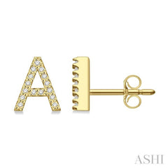1/10 Ctw Initial 'A' Single Cut Diamond Earrings in 10K Yellow Gold