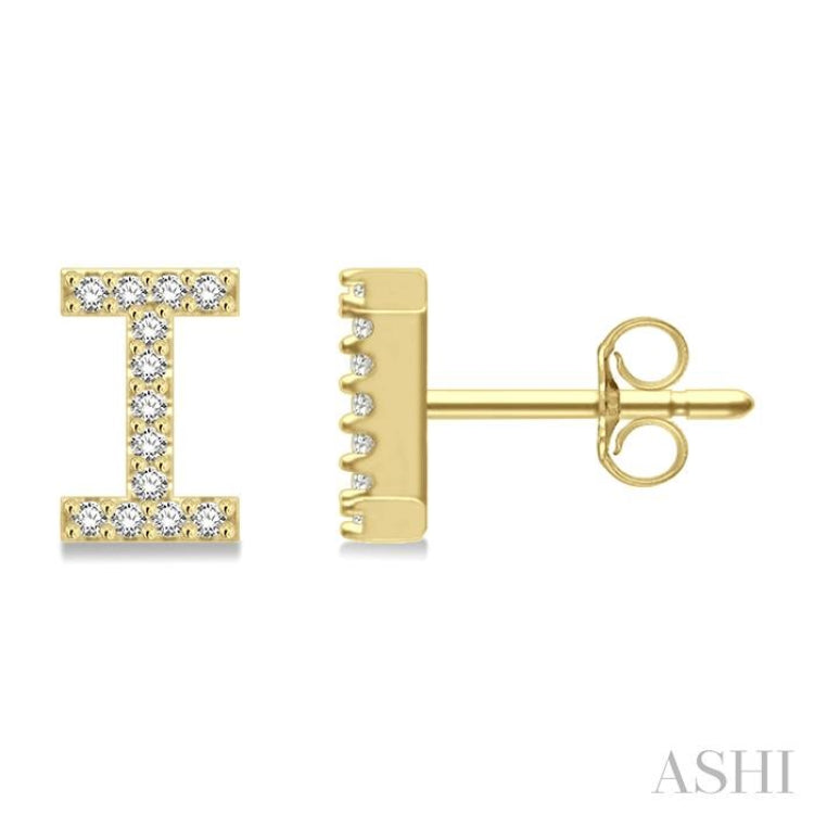 1/10 Ctw Initial 'I' Single Cut Diamond Earrings in 10K Yellow Gold