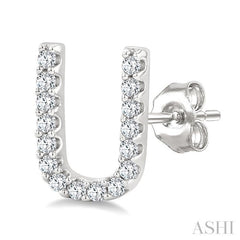 1/10 Ctw Initial 'U' Single Cut Diamond Earrings in 10K White Gold