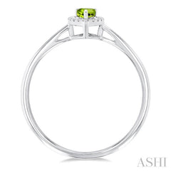 5x3 MM Pear Shape Peridot and 1/20 Ctw Single Cut Diamond Halo Semi-Precious Ring in 14K White Gold