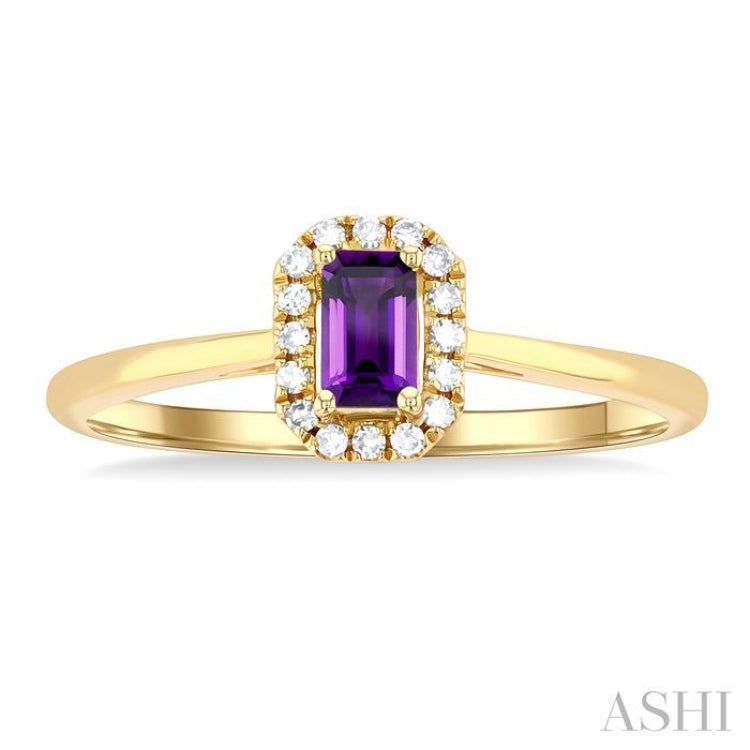5x3 MM Octagonal Shape Amethyst and 1/20 Ctw Single Cut Diamond Halo Semi-Precious Ring in 14K Yellow Gold