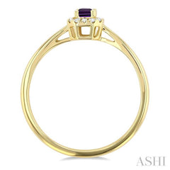 5x3 MM Octagonal Shape Amethyst and 1/20 Ctw Single Cut Diamond Halo Semi-Precious Ring in 14K Yellow Gold