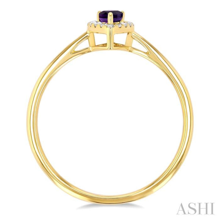 5x3 MM Pear Shape Amethyst and 1/20 Ctw Single Cut Diamond Halo Semi-Precious Ring in 14K Yellow Gold