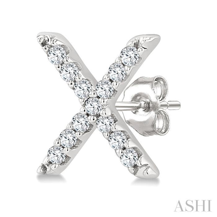 1/10 Ctw Initial 'X' Single Cut Diamond Earrings in 10K White Gold