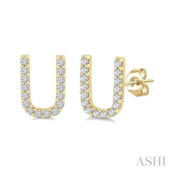 1/10 Ctw Initial 'U' Single Cut Diamond Earrings in 10K Yellow Gold