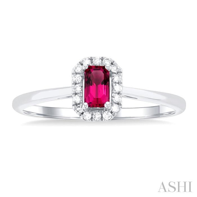 5x3 MM Octagonal Shape Pink Tourmaline and 1/20 Ctw Single Cut Diamond Halo Semi-Precious Ring in 14K White Gold