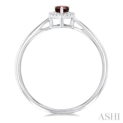 5x3 MM Pear Shape Garnet and 1/20 Ctw Single Cut Diamond Halo Semi-Precious Ring in 14K White Gold