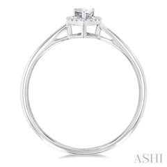 5x3 MM Pear Shape White Topaz and 1/20 Ctw Single Cut Diamond Halo Semi-Precious Ring in 14K White Gold