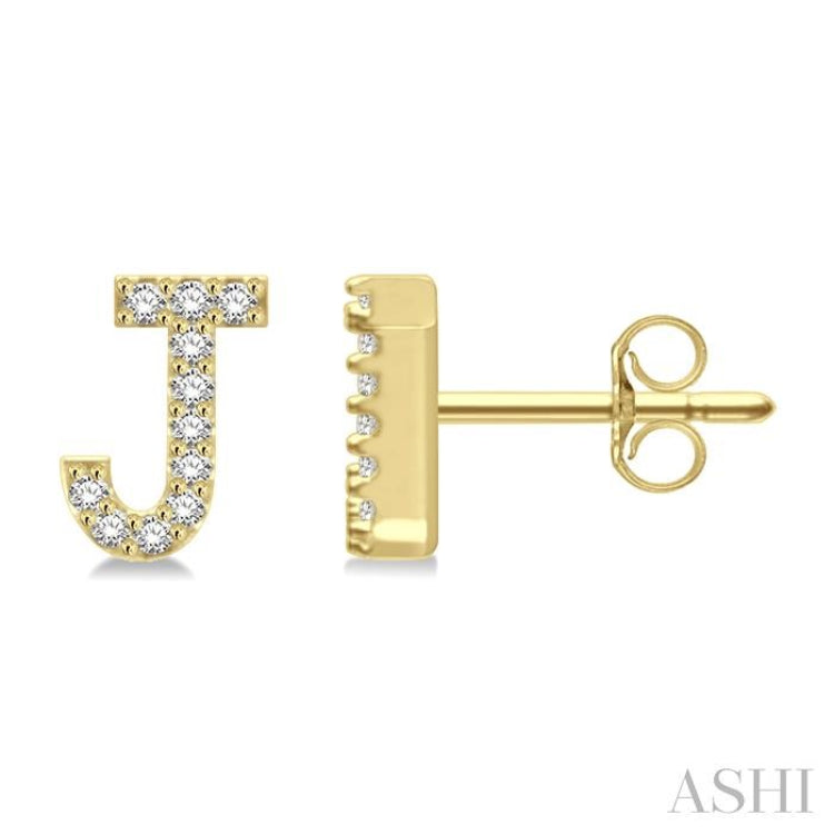 1/10 Ctw Initial 'J' Single Cut Diamond Earrings in 10K Yellow Gold