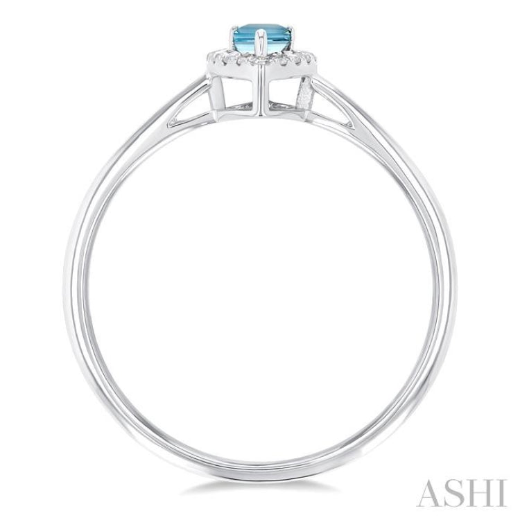5x3 MM Pear Shape Aquamarine and 1/20 Ctw Single Cut Diamond Halo Semi-Precious Ring in 14K White Gold