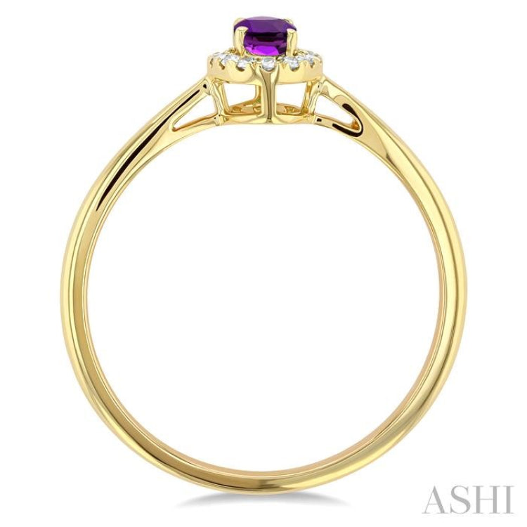 5x3 MM Oval Shape Amethyst and 1/20 Ctw Single Cut Diamond Halo Semi-Precious Ring in 14K Yellow Gold