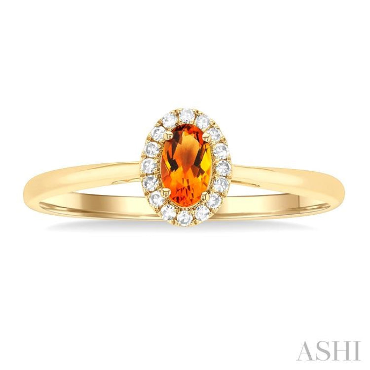 5x3 MM Oval Shape Citrine and 1/20 Ctw Single Cut Diamond Halo Semi-Precious Ring in 14K Yellow Gold