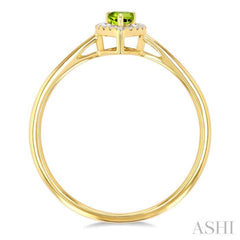 5x3 MM Pear Shape Peridot and 1/20 Ctw Single Cut Diamond Halo Semi-Precious Ring in 14K Yellow Gold