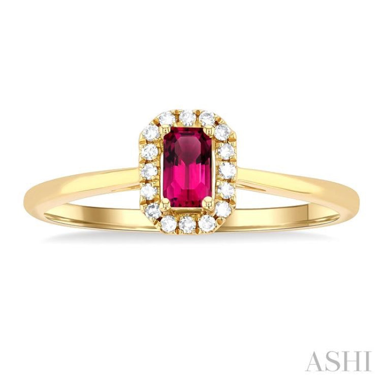 5x3 MM Octagonal Shape Pink Tourmaline and 1/20 Ctw Single Cut Diamond Halo Semi-Precious Ring in 10K Yellow Gold