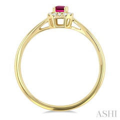5x3 MM Octagonal Shape Pink Tourmaline and 1/20 Ctw Single Cut Diamond Halo Semi-Precious Ring in 10K Yellow Gold