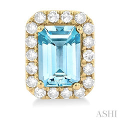6x4 MM Octagonal Shape Aquamarine and 1/4 Ctw Round Cut Diamond Halo Semi-Precious Stud Earrings in 10K Yellow Gold