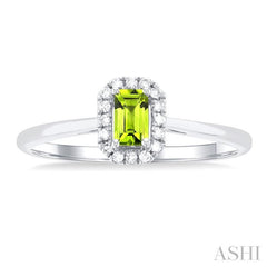 5x3 MM Octagonal Shape Peridot and 1/20 Ctw Single Cut Diamond Halo Semi-Precious Ring in 14K White Gold