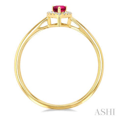 5x3 MM Pear Shape Pink Tourmaline and 1/20 Ctw Single Cut Diamond Halo Semi-Precious Ring in 14K Yellow Gold
