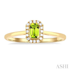 5x3 MM Octagonal Shape Peridot and 1/20 Ctw Single Cut Diamond Halo Semi-Precious Ring in 10K Yellow Gold