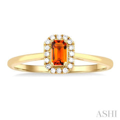 5x3 MM Octagonal Shape Citrine and 1/20 Ctw Single Cut Diamond Halo Semi-Precious Ring in 14K Yellow Gold