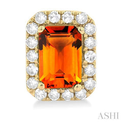 6x4 MM Octagonal Shape Citrine and 1/4 Ctw Round Cut Diamond Halo Semi-Precious Stud Earrings in 10K Yellow Gold