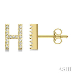 1/10 Ctw Initial 'H' Single Cut Diamond Earrings in 10K Yellow Gold