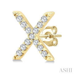 1/10 Ctw Initial 'X' Single Cut Diamond Earrings in 10K Yellow Gold