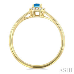 5x3 MM Octagonal Shape Blue Topaz and 1/20 Ctw Single Cut Diamond Halo Semi-Precious Ring in 10K Yellow Gold
