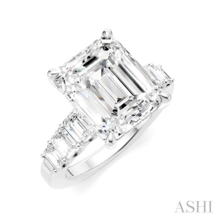 1 1/4 Ctw Emerald Shape Emerald and Round Cut Diamond Semi-Mount Engagement Ring in 14K White Gold