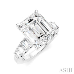 1 1/4 Ctw Emerald Shape Emerald and Round Cut Diamond Semi-Mount Engagement Ring in 14K White Gold