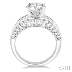 1 1/2 Ctw Baguette and Round Cut Diamond Round Shape Semi-Mount Engagement Ring in 14K White Gold