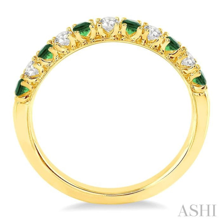 2.2 MM Round Cut Emerald and 1/5 Ctw Round Cut Diamond Precious Band in 14K Yellow Gold